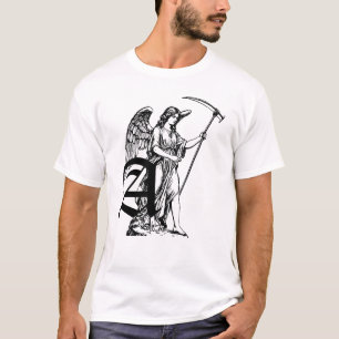 standbeeld van een gevleugelde engel met een zeis t-shirt
