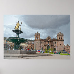 Standbeeld van Inca-keizer Pachacuti, Cusco, Peru Poster