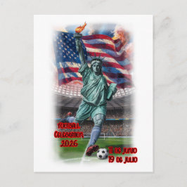 Standbeeld van Liberty dat voetbal viert op een Feestdagenkaart