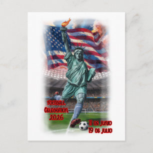 Standbeeld van Liberty dat voetbal viert op een Feestdagenkaart