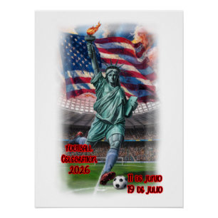 Standbeeld van Liberty dat voetbal viert op een Perfect Poster