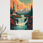Standbeeld van Liberty en CN Tower Landschap Poster (Keuken)