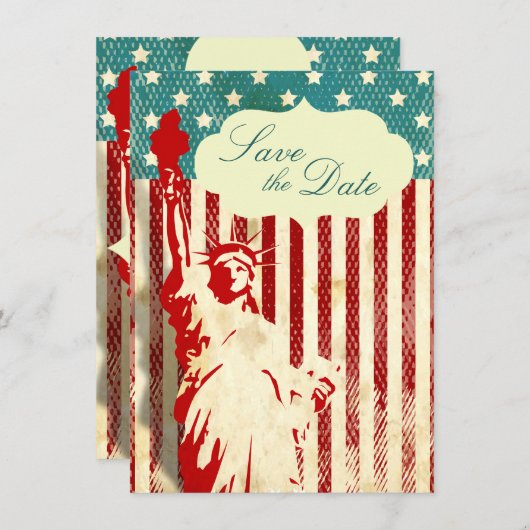 Standbeeld van Liberty en Vlag Huwelijk Save the D Kaart (Voorkant / Achterkant)