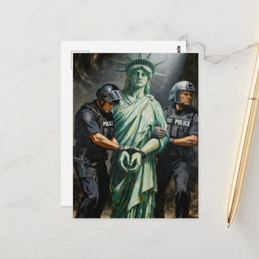 Standbeeld van Liberty gearresteerd ansichtkaart Briefkaart (Voorkant / Achterkant in situ)