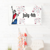 Standbeeld van Liberty July 4th Strepen Vuurwerk Spandoek (Insitu)