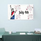 Standbeeld van Liberty July 4th Strepen Vuurwerk Spandoek (Beurs)