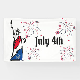 Standbeeld van Liberty July 4th Strepen Vuurwerk Spandoek