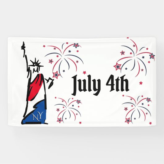 Standbeeld van Liberty July 4th Strepen Vuurwerk Spandoek (Horizontaal)