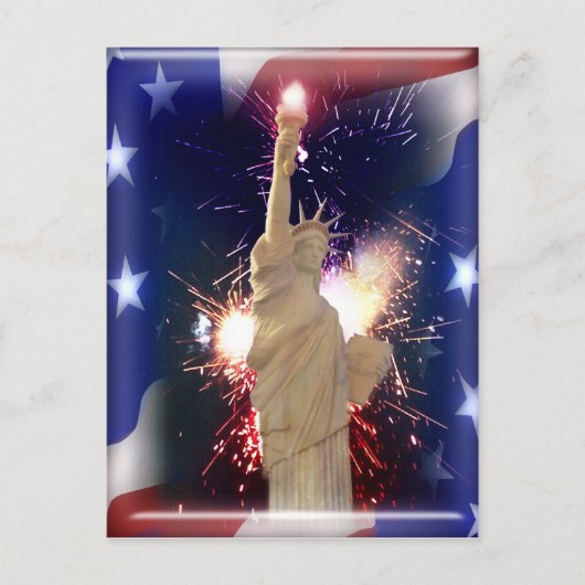 Standbeeld van Liberty met 4 juli Vuurwerk Briefkaart (Voorkant)