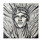 Standbeeld van Liberty Modern Lijn Kunst  Tegeltje (Voorkant)