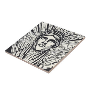 Standbeeld van Liberty Modern Lijn Kunst  Tegeltje