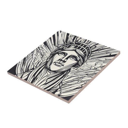 Standbeeld van Liberty Modern Lijn Kunst  Tegeltje (Zijkant)