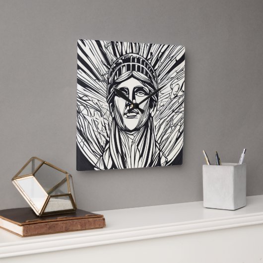 Standbeeld van Liberty Modern Lijnkunst Afdruk Vierkante Klok (Kantoor)