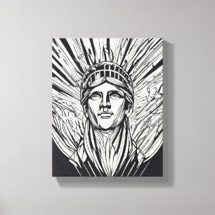 Standbeeld van Liberty Modern Lijnkunst Canvas Afdruk