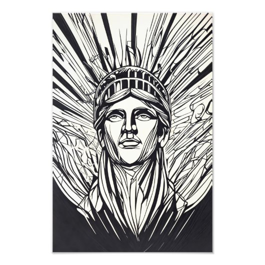 Standbeeld van Liberty Modern Lijnkunst Foto Afdruk (Voorkant)