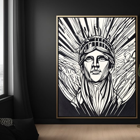 Standbeeld van Liberty Modern Lijnkunst Poster Pri