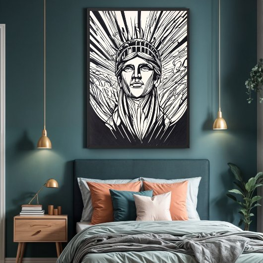 Standbeeld van Liberty Modern Lijnkunst Poster Pri
