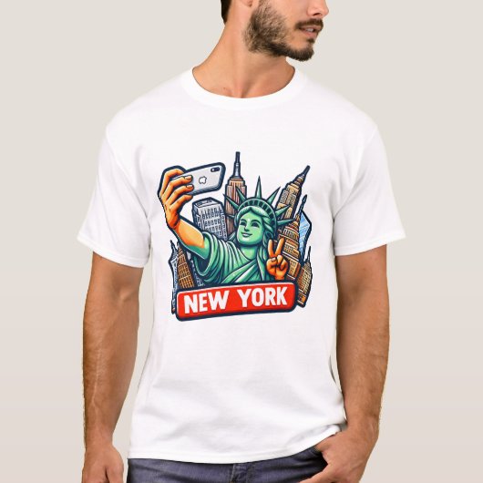 Standbeeld van Liberty Selfie T-shirt (Voorkant)