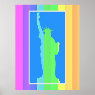 Standbeeld van Liberty Silhouet Regenboog Kleur St Poster