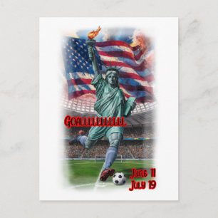 Standbeeld van Liberty speelt Voetbal op een Feestdagenkaart