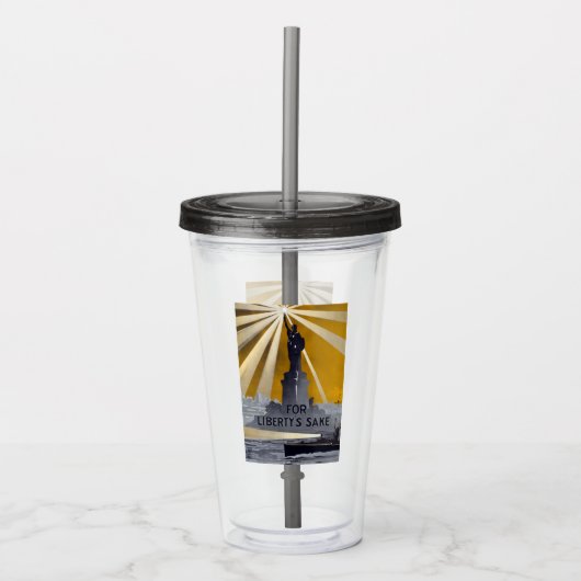 Standbeeld van Liberty Torch & US Navy Tweede Were Acryl Drinkbeker (Voorkant)