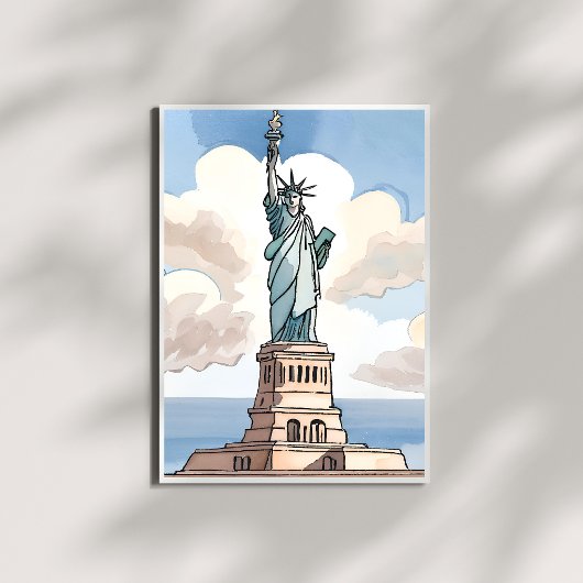 Standbeeld van Liberty | Waterverf Landmark Perfect Poster