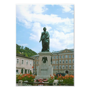 Standbeeld van Mozart in Salzburg Foto Afdruk