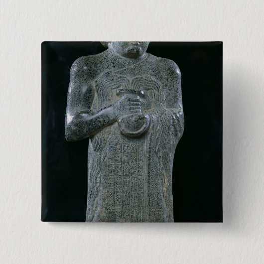 standbeeld van prins Gudea, c.2150 BC Vierkante Button 5,1 Cm (Voorkant)