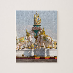 Standbeeld van roze olifanten Bangkok Thailand Legpuzzel