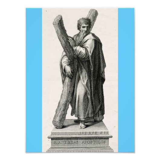 Standbeeld van Sint-Andreas Apostel met kruis Foto Afdruk (Voorkant)