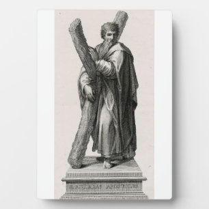 Standbeeld van Sint-Andreas Apostel met kruis Fotoplaat