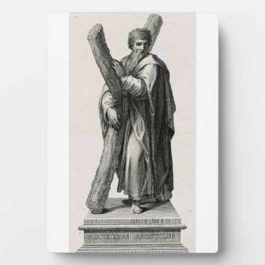Standbeeld van Sint-Andreas Apostel met kruis Fotoplaat (voorkant)