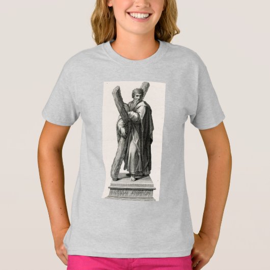 Standbeeld van Sint-Andreas Apostel met kruis T-shirt (Voorkant)