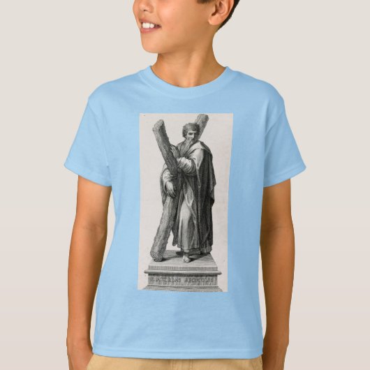 Standbeeld van Sint-Andreas Apostel met kruis T-shirt (Voorkant)