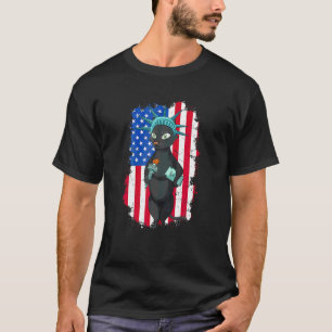 Standbeeld Van Vrijheid Kat Amerikaanse Vlag Geluk T-shirt
