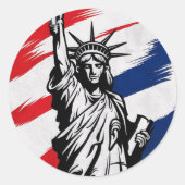 Standbeeld van Vrijheid Stripes Patriottisch Ronde Sticker (Voorkant)