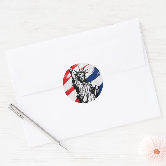 Standbeeld van Vrijheid Stripes Patriottisch Ronde Sticker (Envelop)