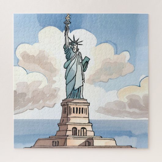 Standbeeld van Vrijheid | Waterverf Landmark Legpuzzel (Verticaal)