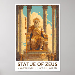 Standbeeld van Zeus Zeven Wereldwonderen Vintage Poster