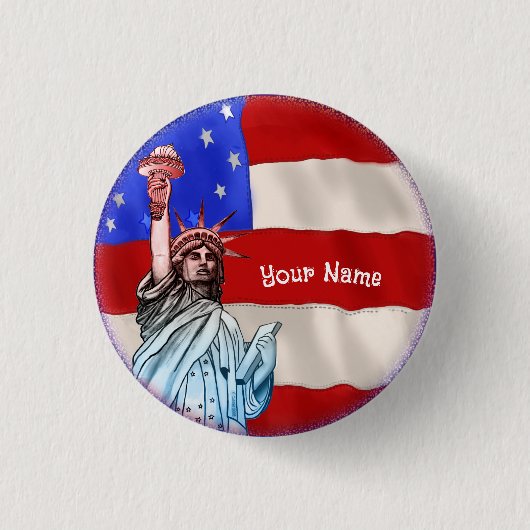 Standbeeld Vrijheid Ronde Button 3,2 Cm (Voorkant)