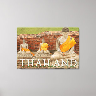 Standbeelden van zittende Boeddha's   Ayutthaya, T Canvas Afdruk