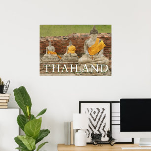 Standbeelden van zittende Boeddha's Ayutthaya, T Poster