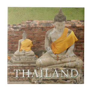 Standbeelden van zittende Boeddha's Ayutthaya, T Tegeltje