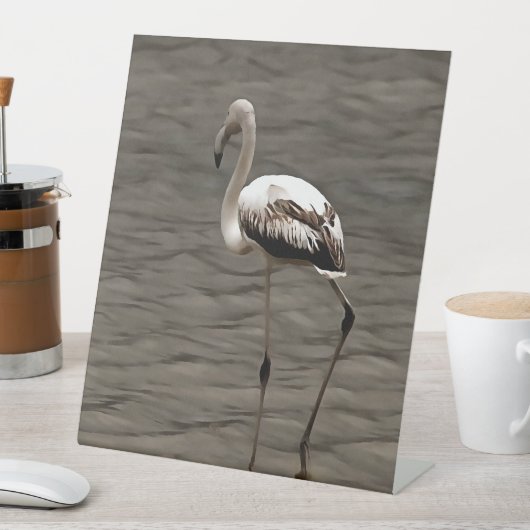 Standing Alone Juvenile Flamingo Art Reclamebord Met Voetstuk (Insitu)