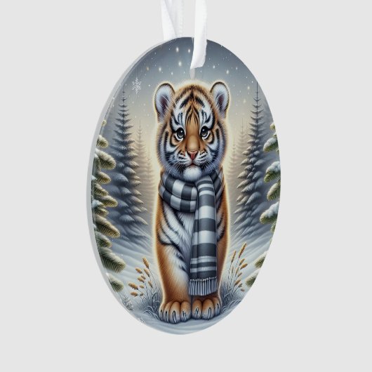 Standing Tiger in Striped Scarf Ornament (voorkant)