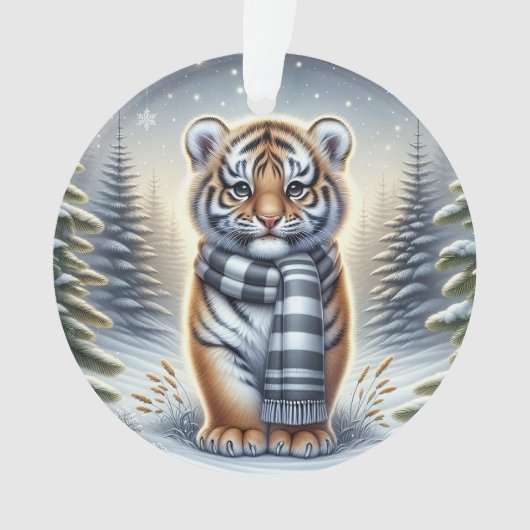 Standing Tiger in Striped Scarf Ornament (voorkant)