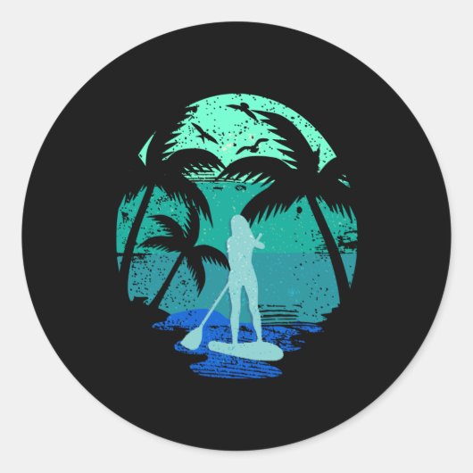Standup Paddle Board Retro  Design Gift Ronde Sticker (Voorkant)