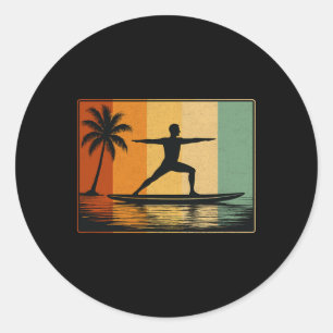Standup Paddle Board Yoga Voor Mannen Vintage Surf Ronde Sticker