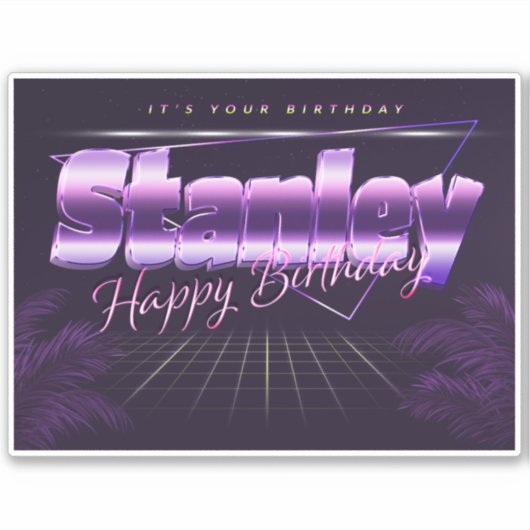 Stanley Name Vorname lila retro Sticker Geburtstag (Voorkant)