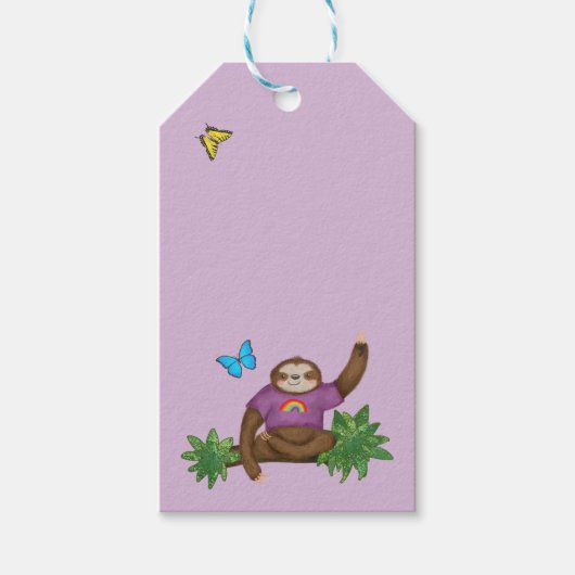 Stanley Sloth en label van paars cadeau aan vriend Cadeaulabel (Voorkant)